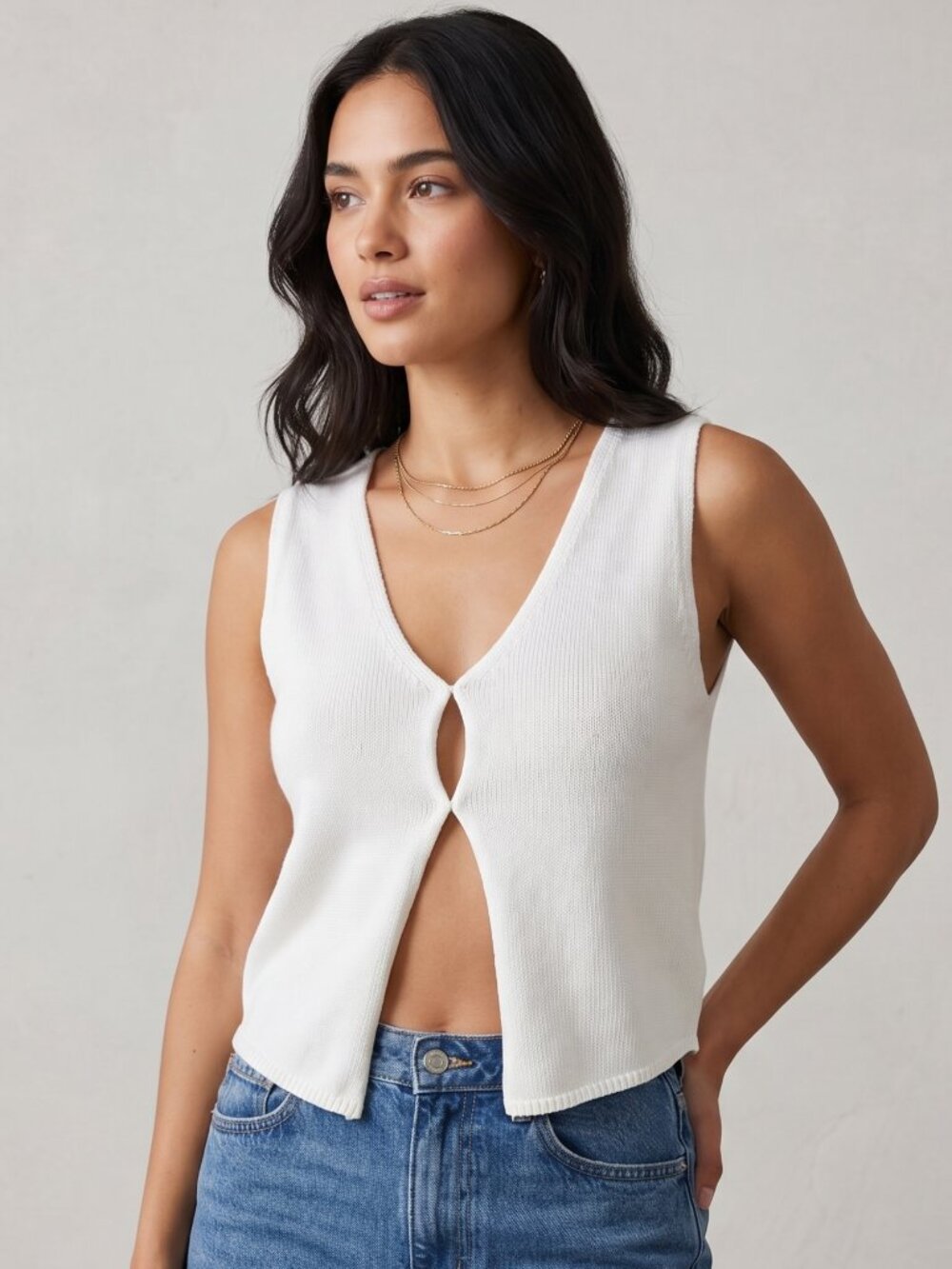 NWT | Lanyo Lili White Knit V-Neck Tie-Front Vest | Quiet Luxury | L